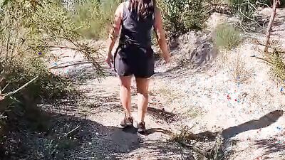 Mature milf walking naked in the woods