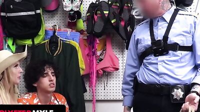 Shoplifter Christie Stevens Gets Plowed By Loss Prevention Officers And Her Own Stepson! (Jack Vegas, Mike Mancini, Johnny Goodluck)