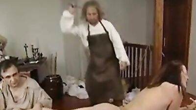 Brunette teen gets caning of her butt