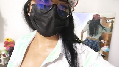 I dressed up as a student with a sexy skirt and started sucking a dildo like a whore