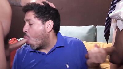 Mature Latina BBW Ferdinand gets her mouth and throat stuffed by hung pack of twinks