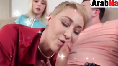 Blonde stepdaughter teaches her stepdad's friend how to fuck like a pro