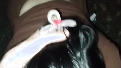 Big Tits flaunts her tits and drinks her own pee in public for neighbors to see