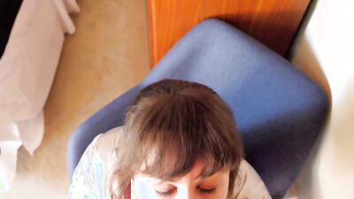 Leia Lovelyn deepthroats and swallows during a conference call with stepson