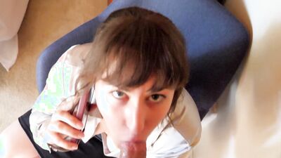 Leia Lovelyn deepthroats and swallows during a conference call with stepson