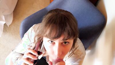 Leia Lovelyn deepthroats and swallows during a conference call with stepson