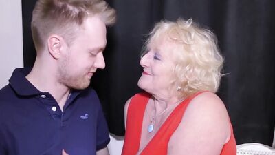 Big Tits seduces her man and takes his hard cock in her red dress