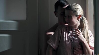 Charlie Dean's shaved pussy gets pounded hard by his big white cock in Mommy's bedroom