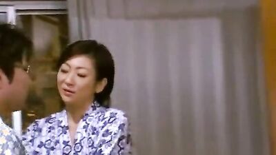 Horny Japanese MILF Saori gets a cumshot on her face after hot and heavy sex with son