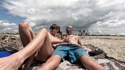 MILF Slut Topless Exhibitionist on the Beach, Teases Voyeur and Gets Fucked in Front of Everyone