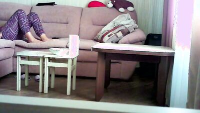 My mother fingering in our living room