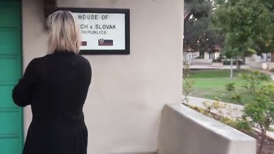 Euro MILF sucks dick in Starbucks bathroom