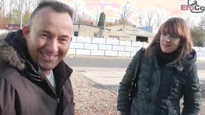 Simple German housewife invited to have sex on the street
