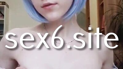 Full-bosomed girl is squeezing her big natural tits for the camera