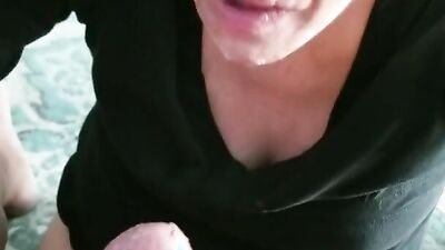 This naughty grandma loves the taste of firm cock and she blows well
