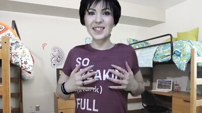 Giantess MILF is stripping and being naughty for the camera