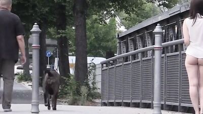 Naughty mom walks around in public without wearing a bra