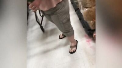 Creepy voyeur is following and filming this chubby mature woman