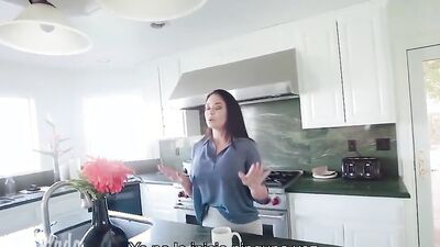 Busty Latina mom sucks a cock and gets titfucked POV-style