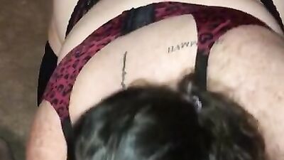 Chubby woman gives a blowjob and gets fucked from behind