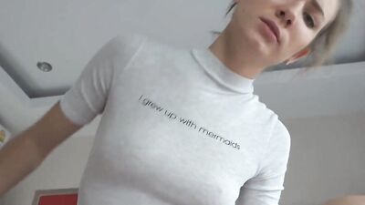Desert Angel sucks stepbrother's dick and rides it in POV video