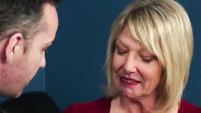 Slutty mature woman flirts with that man and sucks his cock