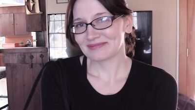 Nerdy MILF gets screwed thorough ripped pants in POV-style scene