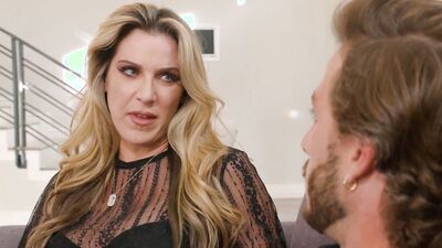 Blonde cougar Kayla Paige is fucked on the couch by a lucky stud