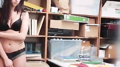 Shoplifter chick gives a blowjob and gets fucked by a security officer