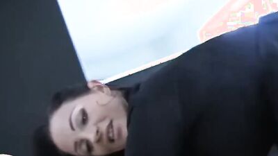 Brunette bombshell Candy Samira handles big cock in POV scene