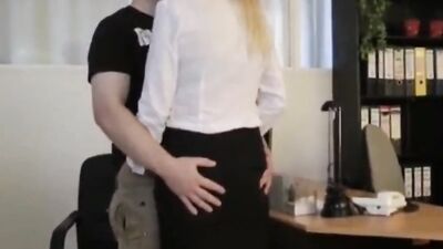 Blonde secretary blows her boss and gets fucked on the table