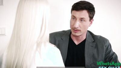Astonishing blonde secretary convinced investor with blowjob and dick riding