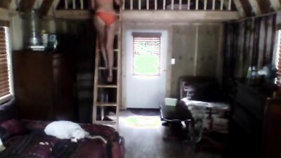 Webcam MILF wears nothing but panties while cleaning the house