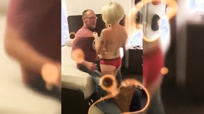 Inked blonde mature woman sucks a cock while being fucked