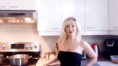 Blonde cougar is filmed from guy's point of view while blowing him