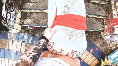 Busty inked woman is filmed POV-style while getting hard cock