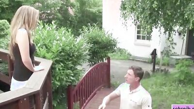 Foxy chick is being fucked outside by a horny neighbor
