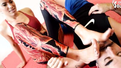 Strong girl wrestles that guy and humiliates him on the floor