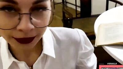 Nerdy MILF goes down on her man and sits on that dick