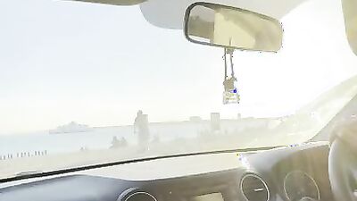 Hitchhiker MILF grabs driver's cock and blows him in the car