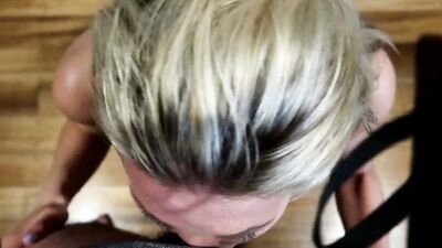 Blonde MILF is throat-fucked to the tears by a hung guy