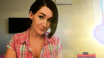 Depraved brunette MILF loves to play with stepson's morning wood