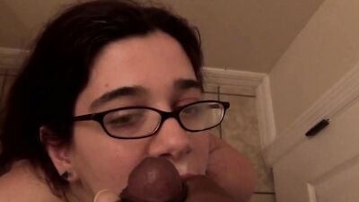 Nerdy MILF is fucked by a horny black stud in the bathroom