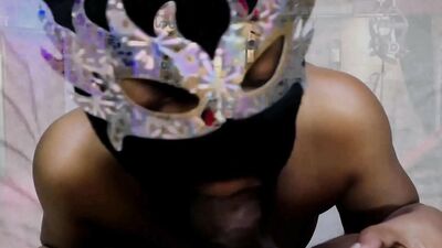 Masked girl and her partner are having sex in BDSM dungeon