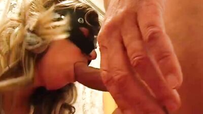 Masked blonde has her dripping wet pussy teased before fucking