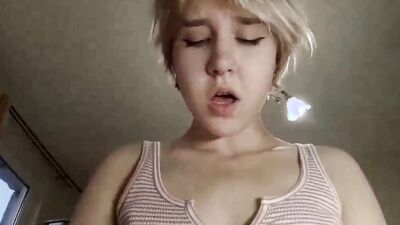 Charming amateur blonde sucks a dick and gets shagged in POV scene
