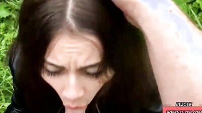 Brunette's nicely shaved pussy is filled with a rock-hard cock