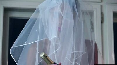 Ebony Bride Wears her Veil while she Fucks herself with a Bottle