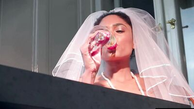 Ebony Bride Wears her Veil while she Fucks herself with a Bottle