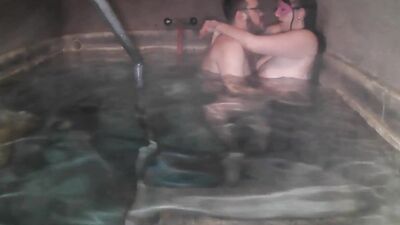 Busty woman and her husband are having sex at the spa center